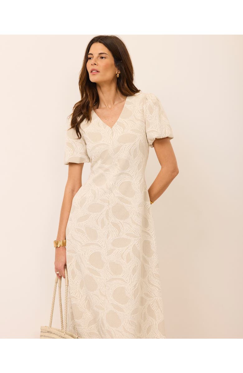 MINT VELVET Jacquard Puff Sleeve Midi Dress, Alternate, color, Cream