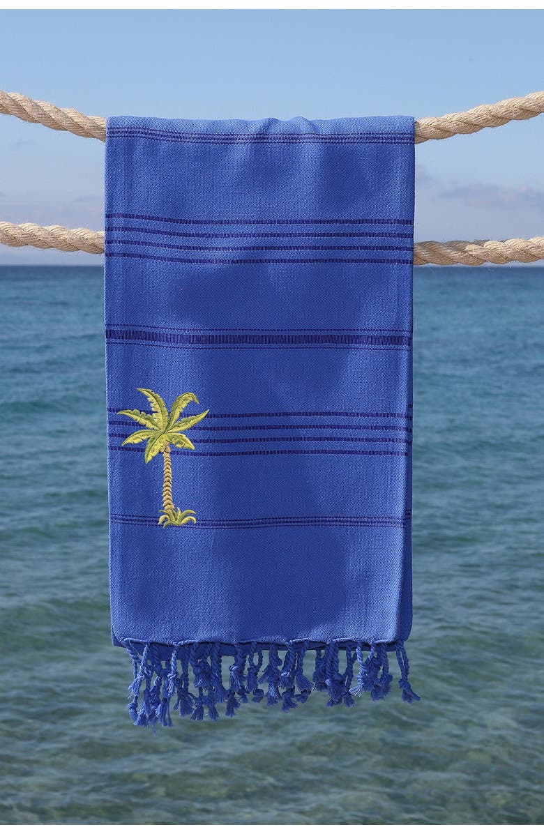 Linum Home Textiles 100% Turkish Cotton Summer Fun - Breezy Palm Tree Pestemal Beach Towel - Royal Blue, Alternate, color,