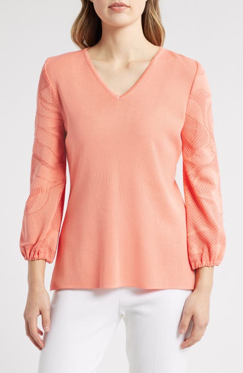 Ming Wang Tonal Texture Detail Sweater In Orange Burst