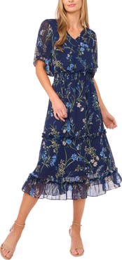 CeCe Floral Smock Waist Midi Dress