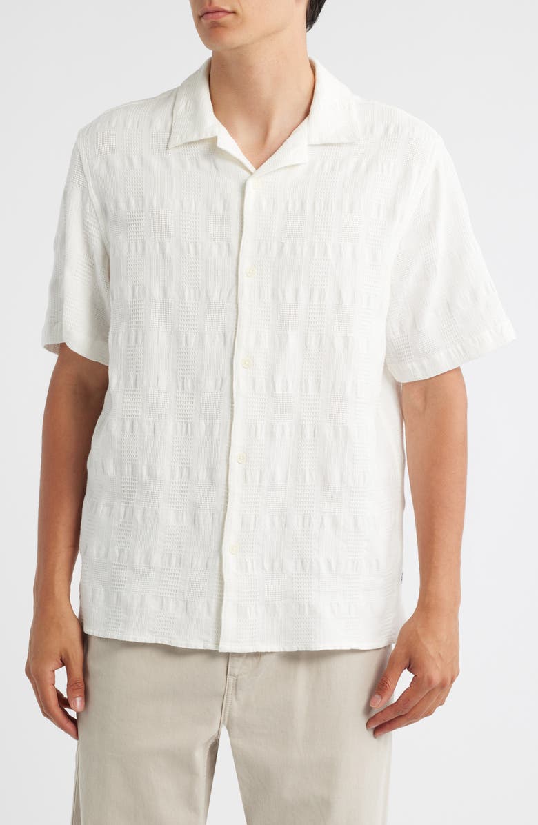 Wax London Didicot Geo Jacquard Cotton Camp Shirt, Main, color, Ecru