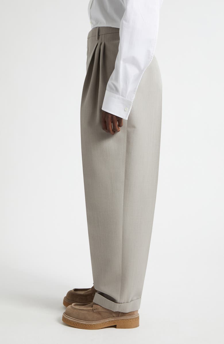 Bottega Veneta Pleated Dry Wool Mélange Toile Trousers, Alternate, color, 1105 Stone Melange