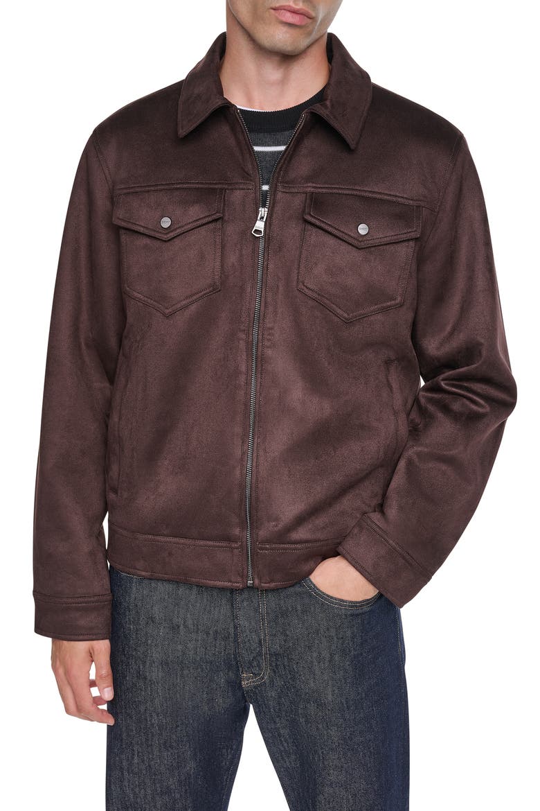 Faux Suede Shirt Jacket, Main, color, BROWN