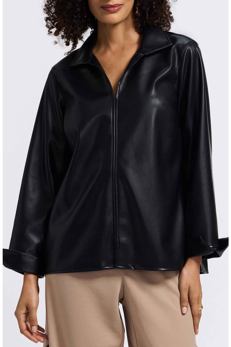 Agnes Faux Leather Long Sleeve Popover Top, Main, color, BLACK