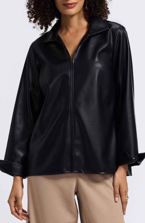 Agnes Faux Leather Long Sleeve Popover Top