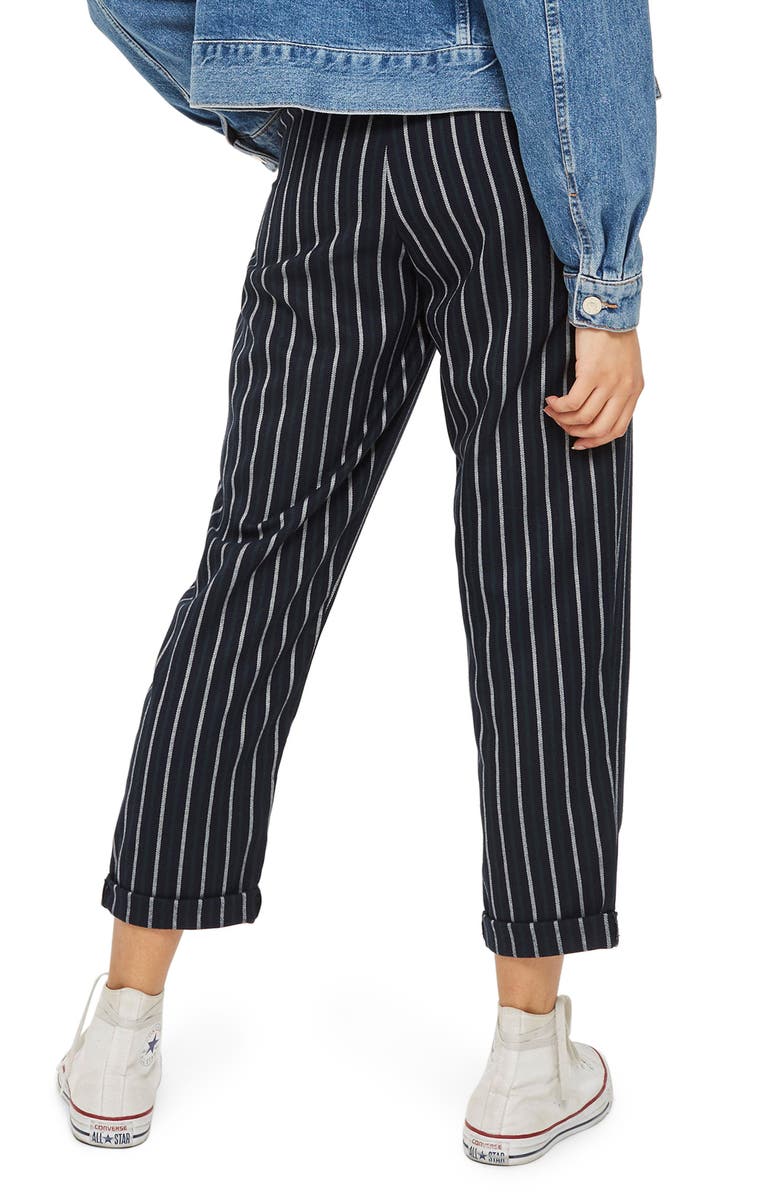 Topshop Button Front Stripe Tapered Trousers, Alternate, color,