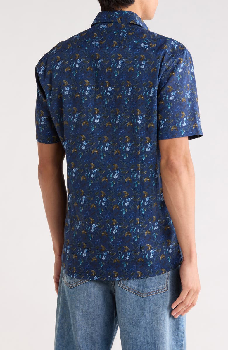 SOUL OF LONDON Linen Blend Short Sleeve Sport Shirt, Alternate, color, Navy / Marine