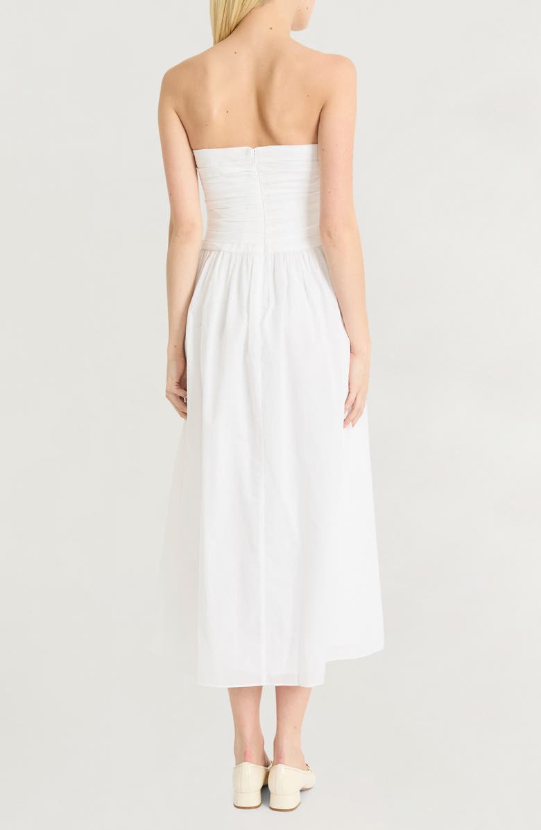Luxely Pleated Strapless Cotton Midi Dress, Alternate, color, Cloud Dancer