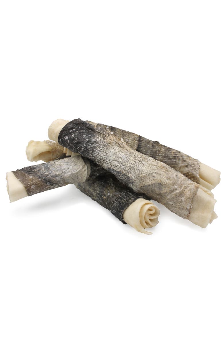 ICELANDIC+ Beef Rolled Collagen Stick with Wrapped Fish 8" Dog Treat, Alternate, color, Gray