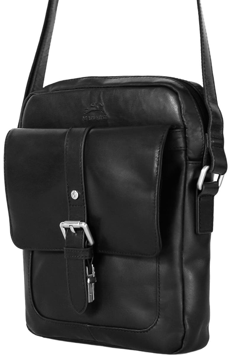 Mancini Buffalo Collection Leather Crossbody Bag, Alternate, color, Black
