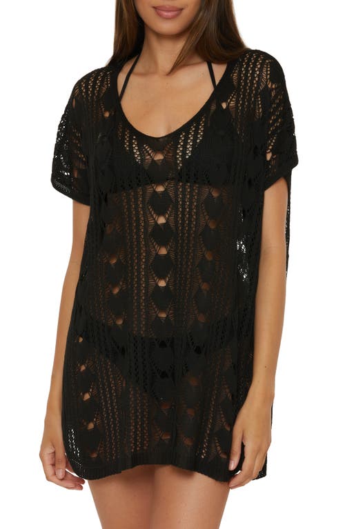 Shop Becca Venica V-neck Open Knit Cover-up Sweater Tunic In Black