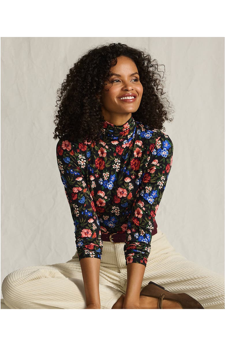 Lands' End Lightweight Jersey Long Sleeve Turtleneck, Alternate, color, Black Multi Floral