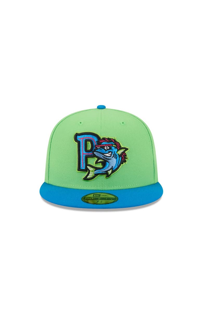 New Era Men's New Era Neon Green Pensacola Blue Wahoos Theme Nights 59FIFTY Fitted Hat, Alternate, color, Neon Green