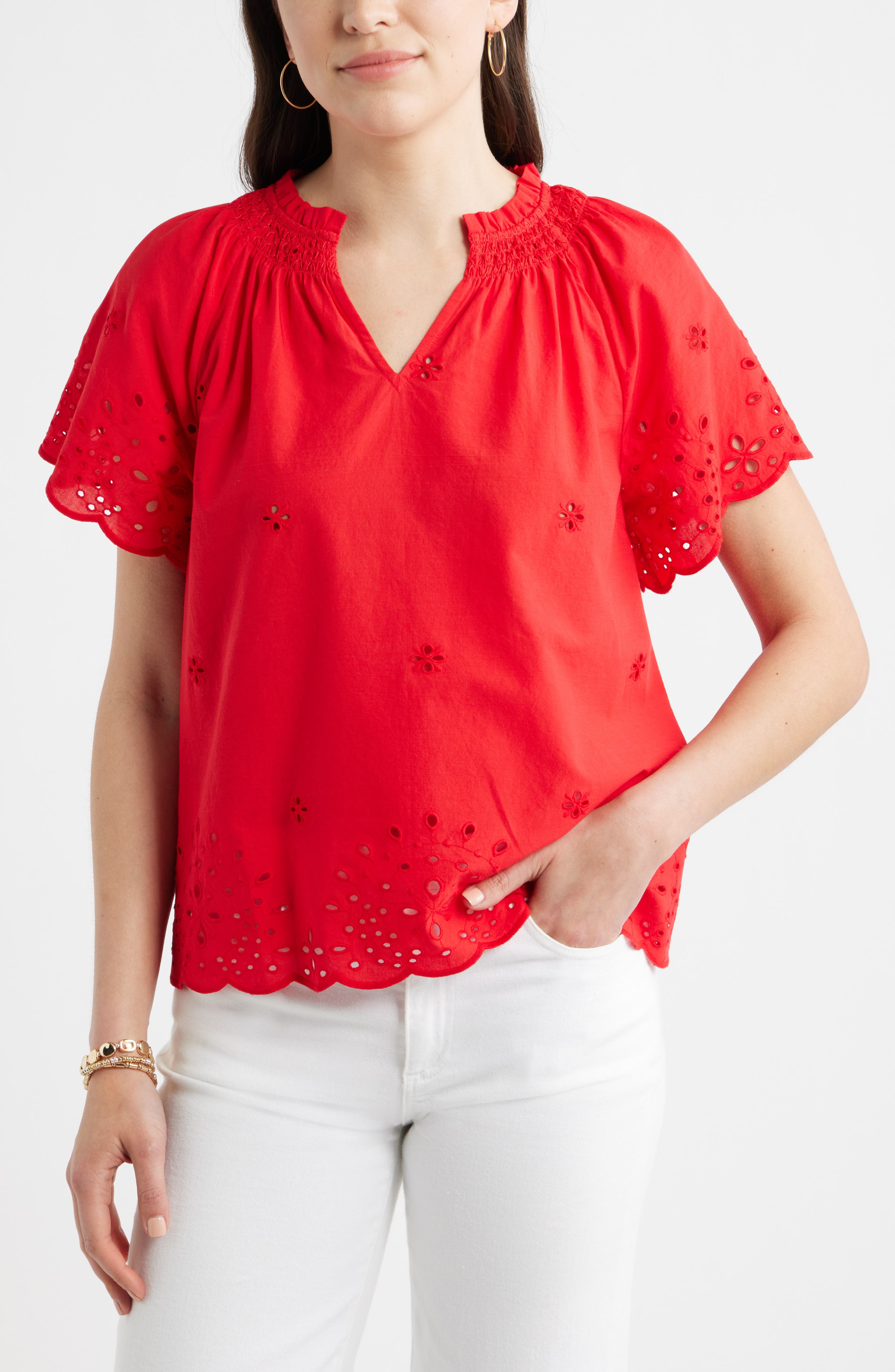 Eyelet Ruffle Trim Cotton Top - image 5