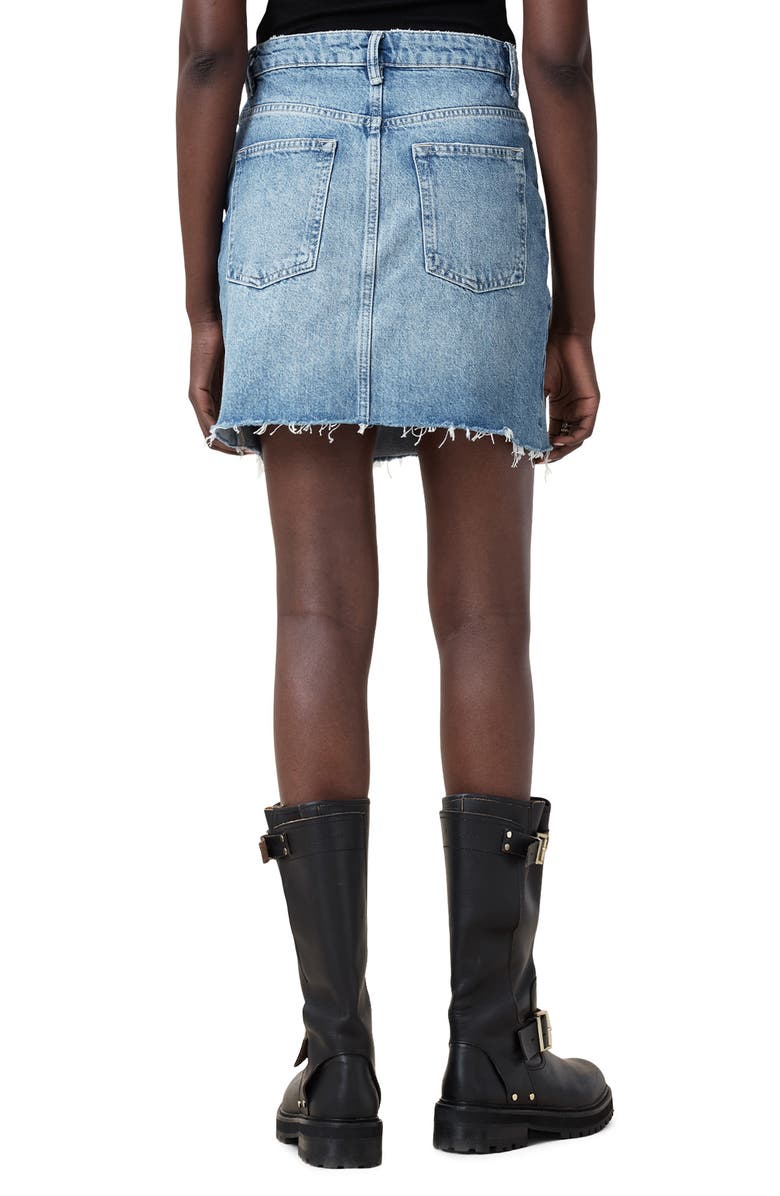 AllSaints Aki Fray Hem Crossover Denim Miniskirt, Alternate, color, Light Indigo