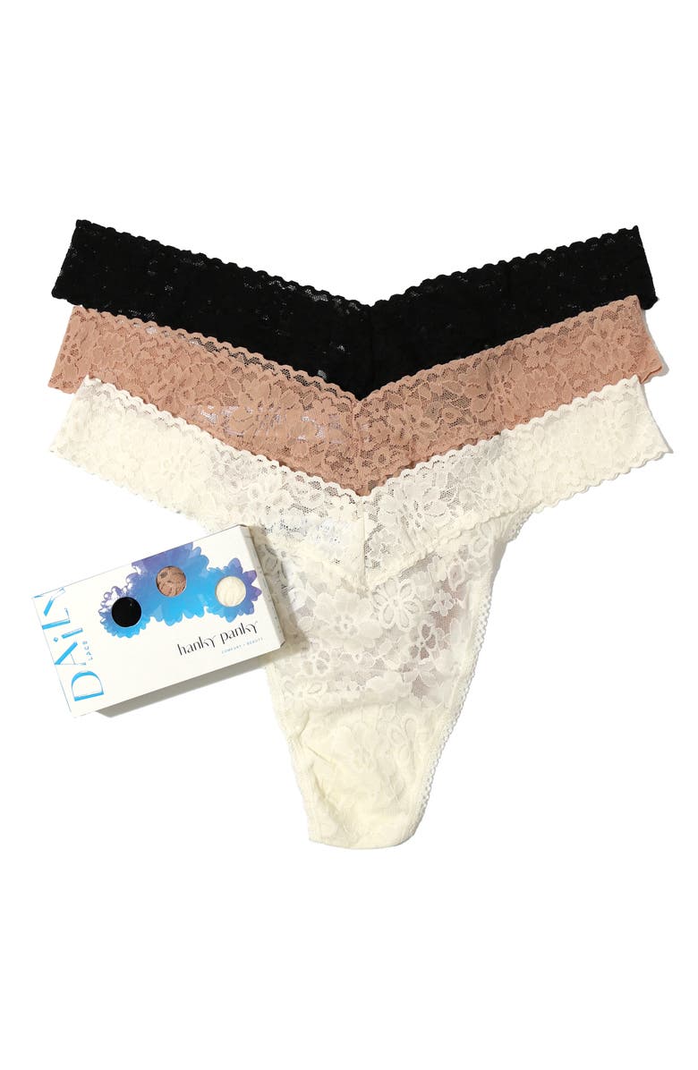 Hanky Panky Daily Lace<sup>™</sup> Assorted 3-Pack Original Rise Thongs, Main, color, 