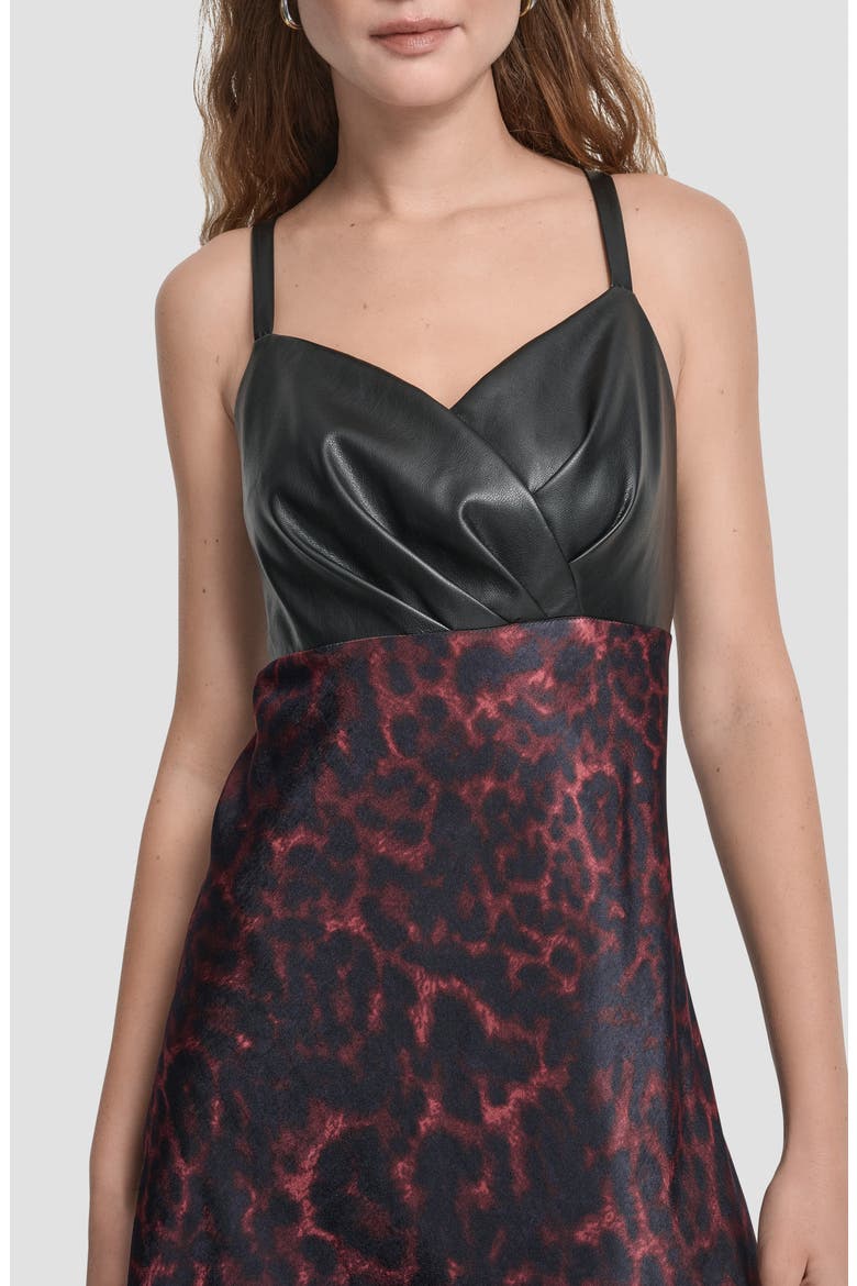Faux Leather Mixed Media Midi Dress, Alternate, color, MERLOT CHEETAH