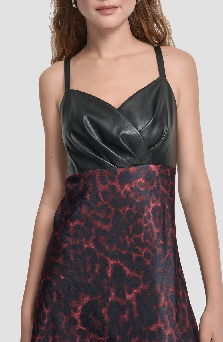 DKNY Faux Leather Mixed Media Midi Dress, Alternate, color, Merlot Cheetah