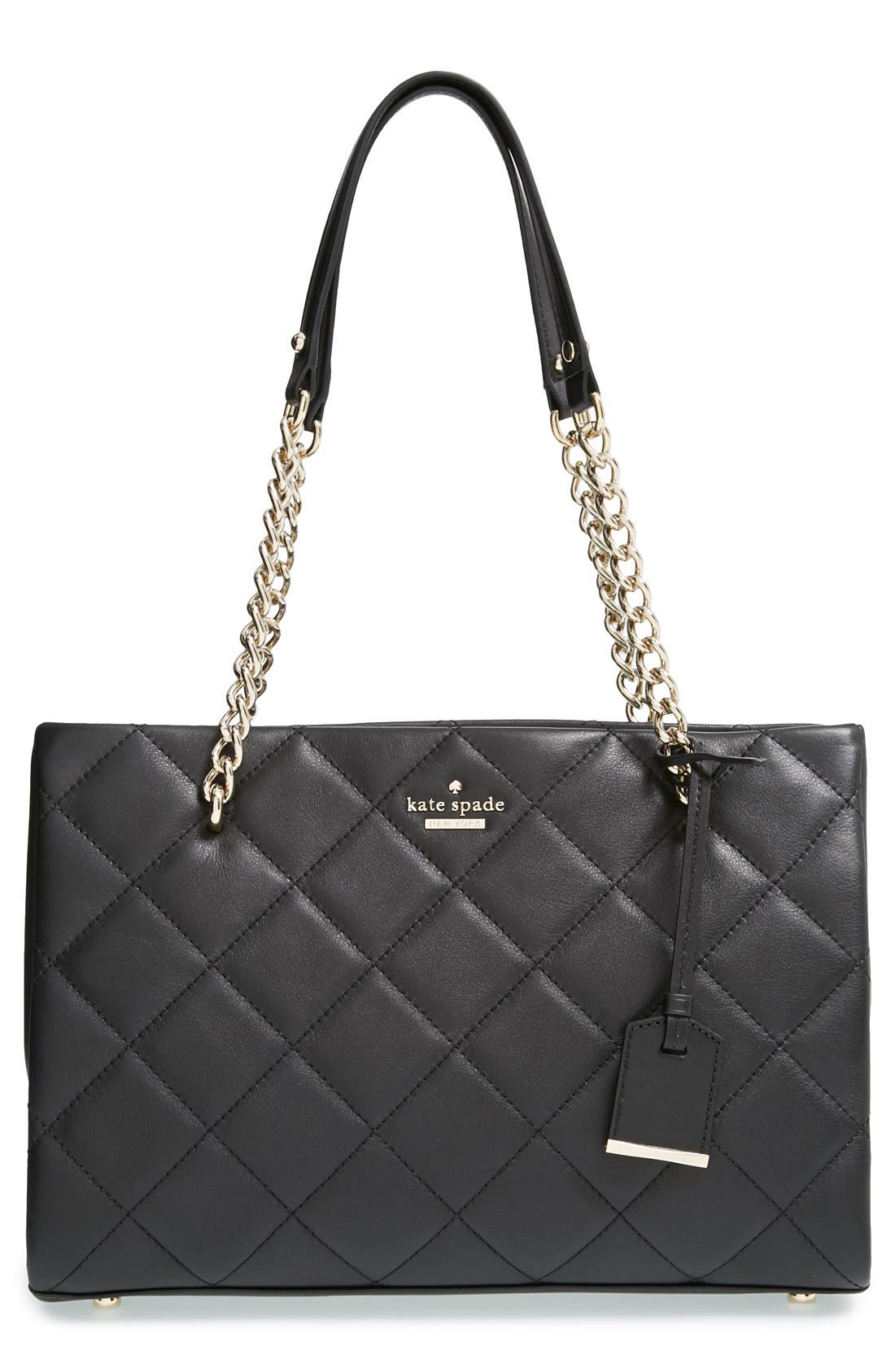 'emerson place - small phoebe' quilted leather shoulder bag, Main, color, BLACK