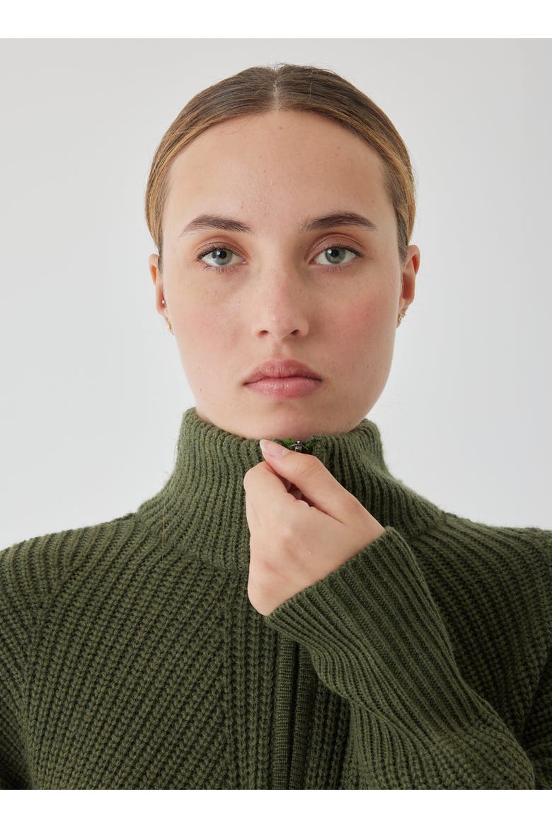 Merino Rib Half Zip Mock Neck, Alternate, color, KAKI