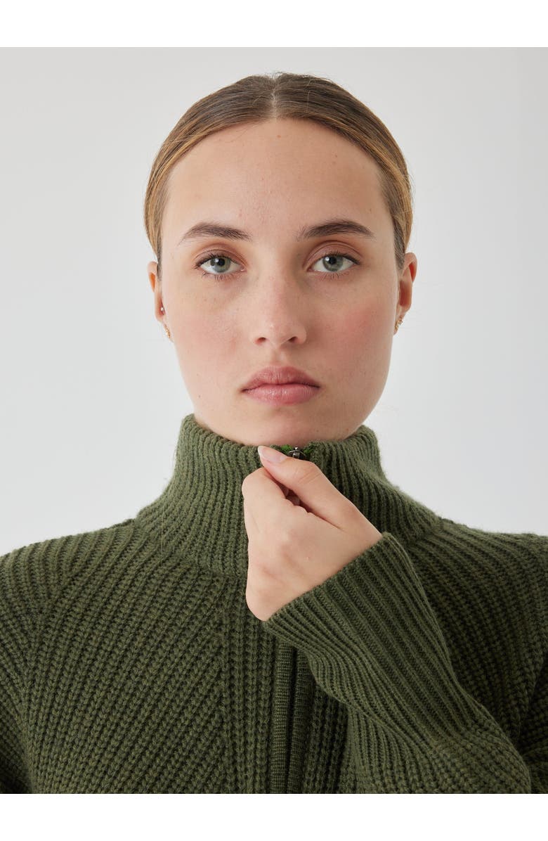 Majestic Filatures Merino Rib Half Zip Mock Neck, Alternate, color, Kaki