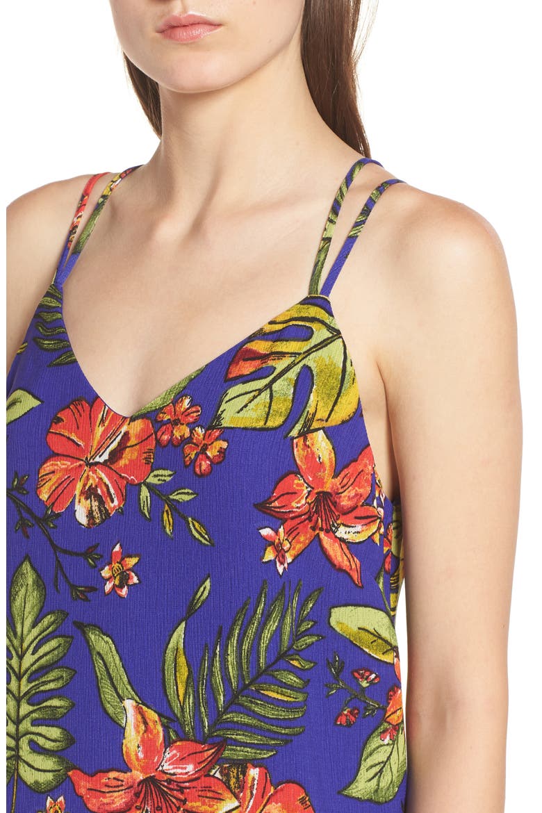 Strappy Floral Print Midi Dress, Alternate, color, COBALT BLUE/ RED