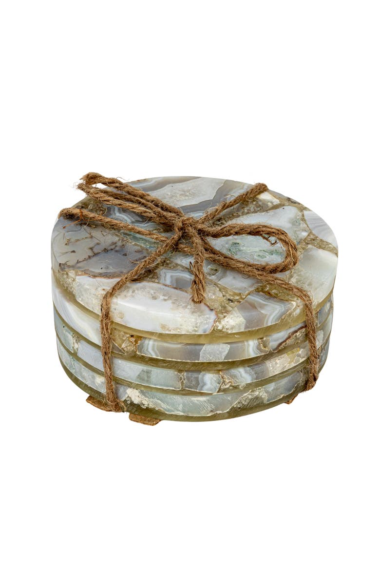 Storied Home Round Agate Coasters, Multicolor, Set of 4, Main, color, Cream
