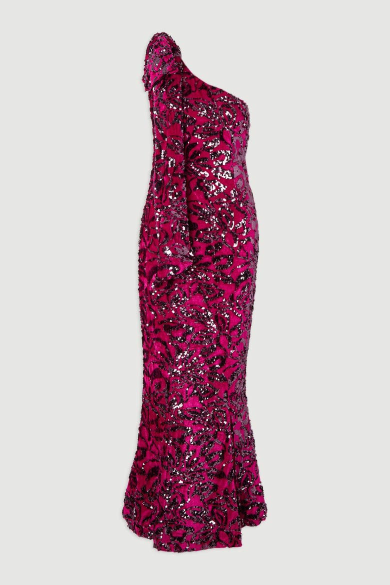 Velvet Sequin One Shoulder Maxi Dress, Alternate, color, Purple