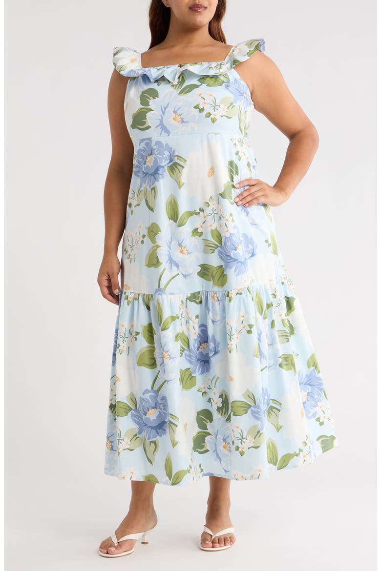 Sloane Floral Ursa Off the Shoulder Maxi Dress, Main, color, LIGHT BLUE/ MULTI