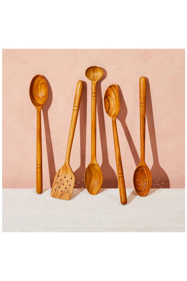Pack of 5 Water Resistant Teak Spatulas, Alternate, color, NATURAL