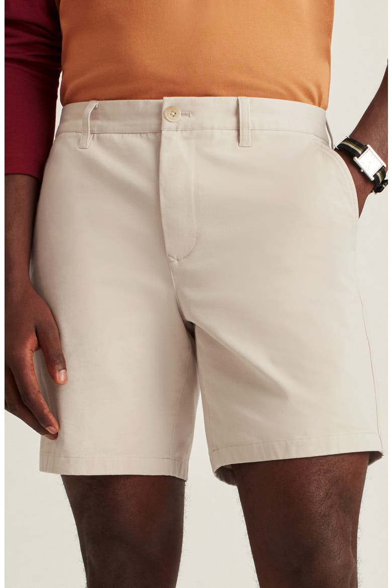 Washed Stretch Cotton Chino Shorts, Alternate, color, OAT MILK