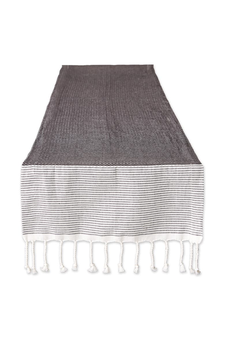 Bordered Dobby Table Runner 15x108, Main, color, Black
