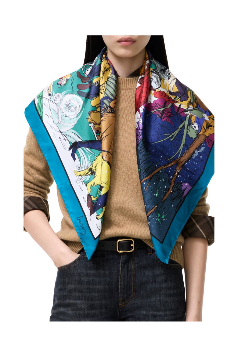 London Park Silk Scarf, Alternate, color, Bright teal