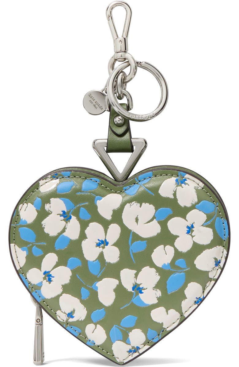 Kate Spade New York liv painterly bouquet smooth leather heart coin purse, Main, color, Cedar Stand Multi