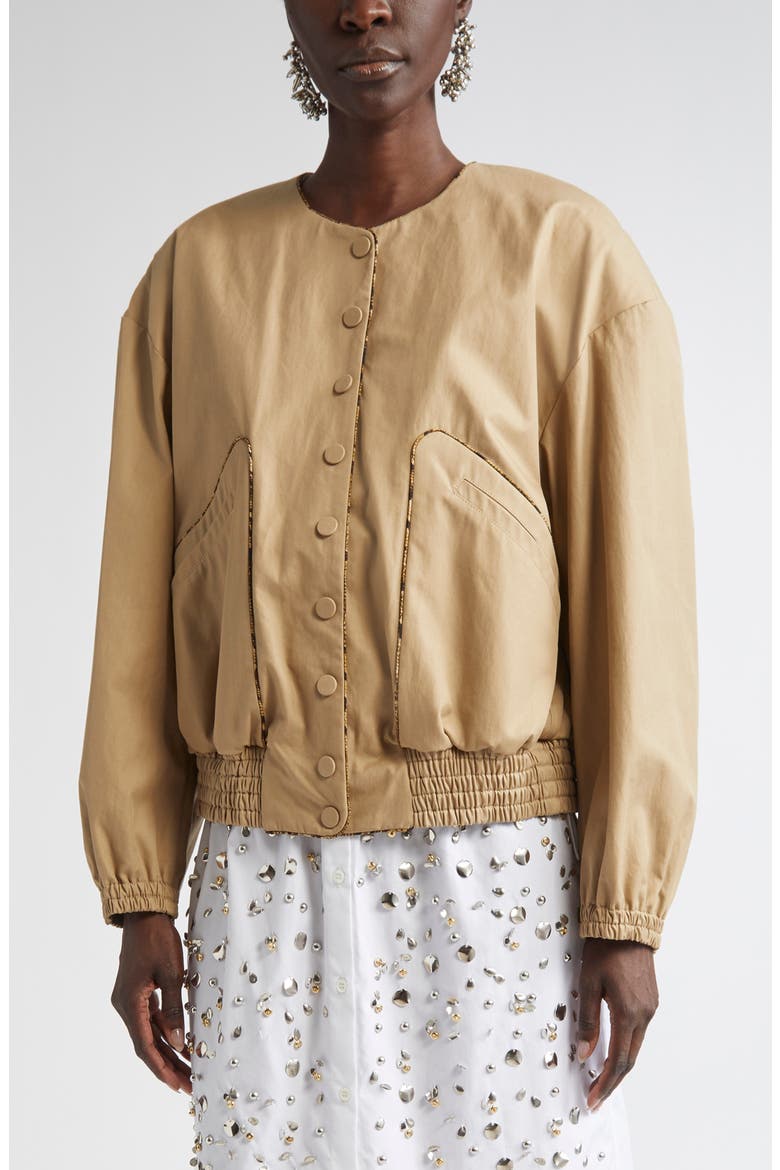 Contrast Trim Cotton Blouson Jacket, Main, color, BEIGE