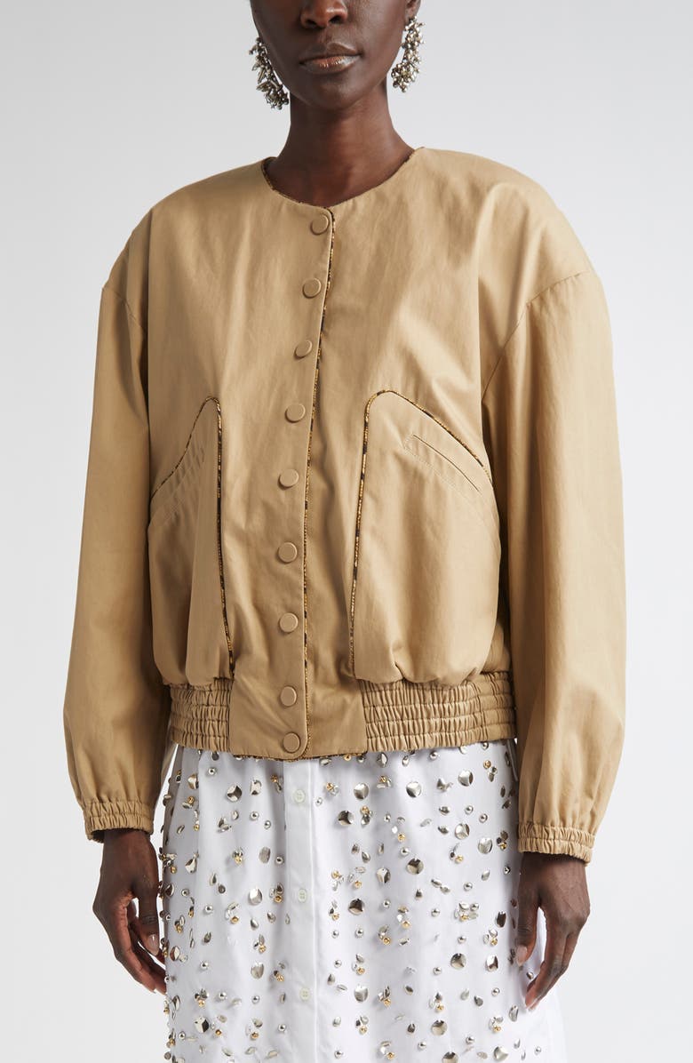 Dries Van Noten Contrast Trim Cotton Blouson Jacket, Main, color, Beige