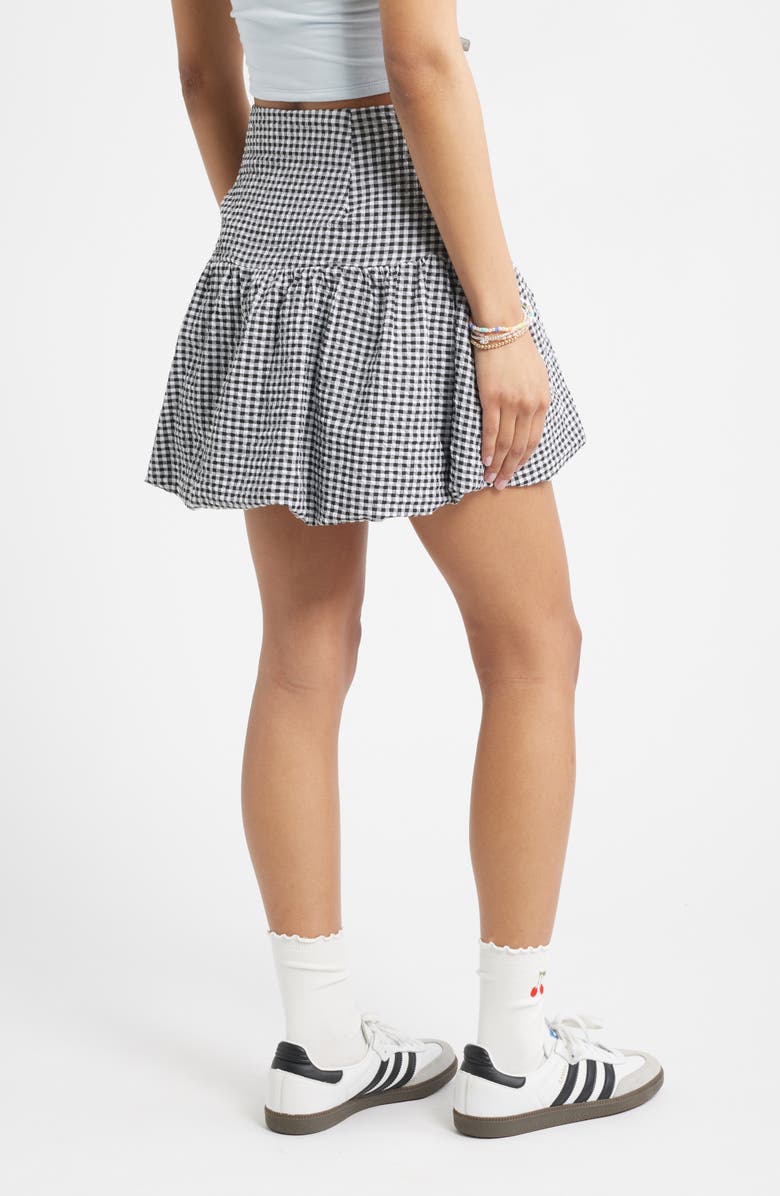 BP. Gingham Seersucker Bubble Hem Miniskirt, Alternate, color, Black- White Gingham
