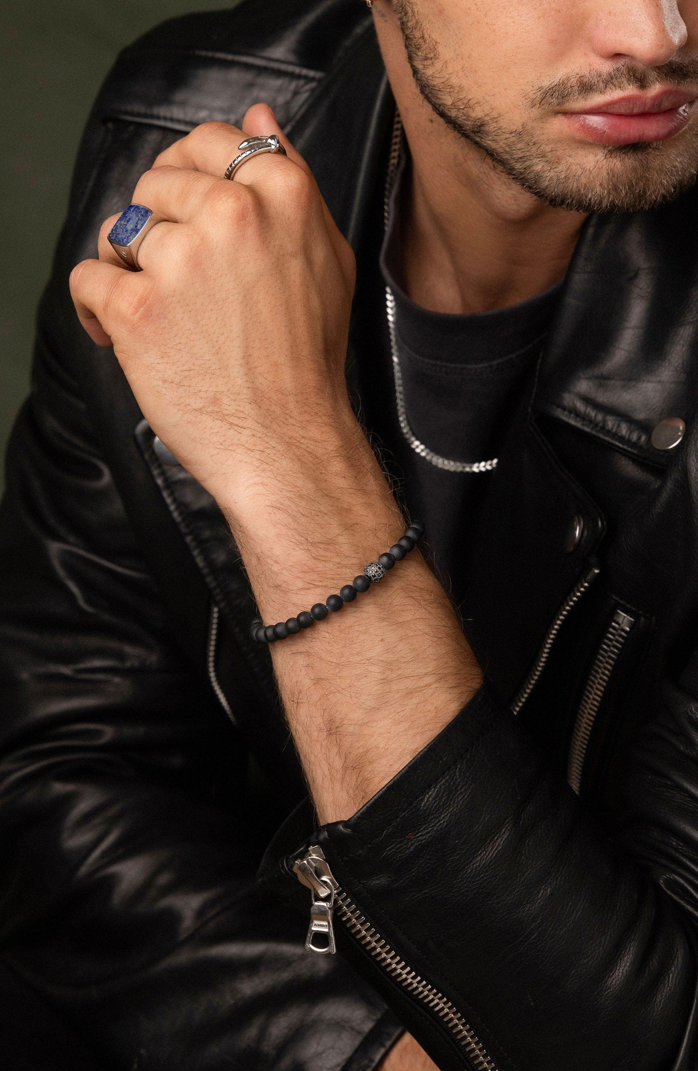 Nialaya Black Diamond Wristband With Onyx (Men) | Nordstrom