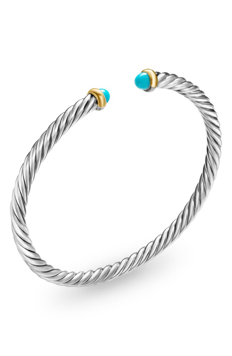 David Yurman Cable Flex Bracelet in Sterling Silver with 14K Yellow Gold, 4mm, Alternate, color, Silver/ Gold/ Turquoise