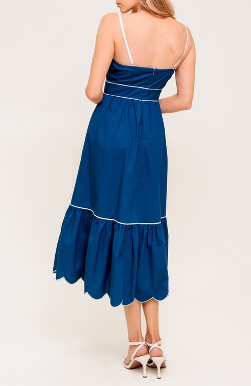 Flying Tomato Two-tone Scalloped Fit & Flare Midi Sundress In Blue