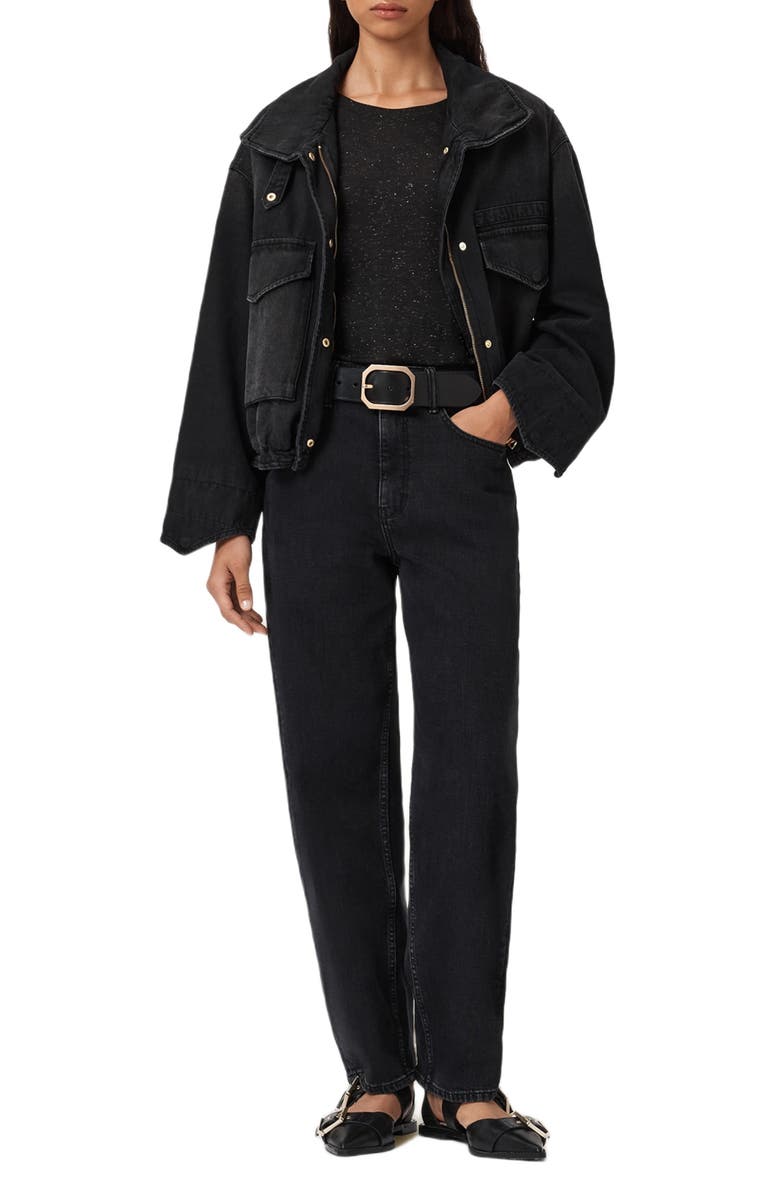 AllSaints Metallic Cap Sleeve Top, Alternate, color, Black