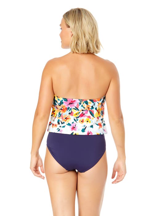 ANNE COLE GRADIENT FLORAL STRAPLESS BLOUSON KEYHOLE ONE PIECE SWIMSUIT