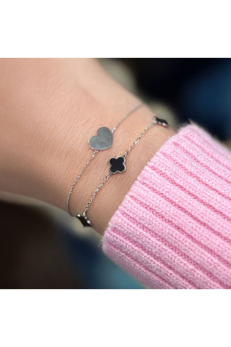 Mini Onyx Clover Bracelet, Alternate, color, White Gold