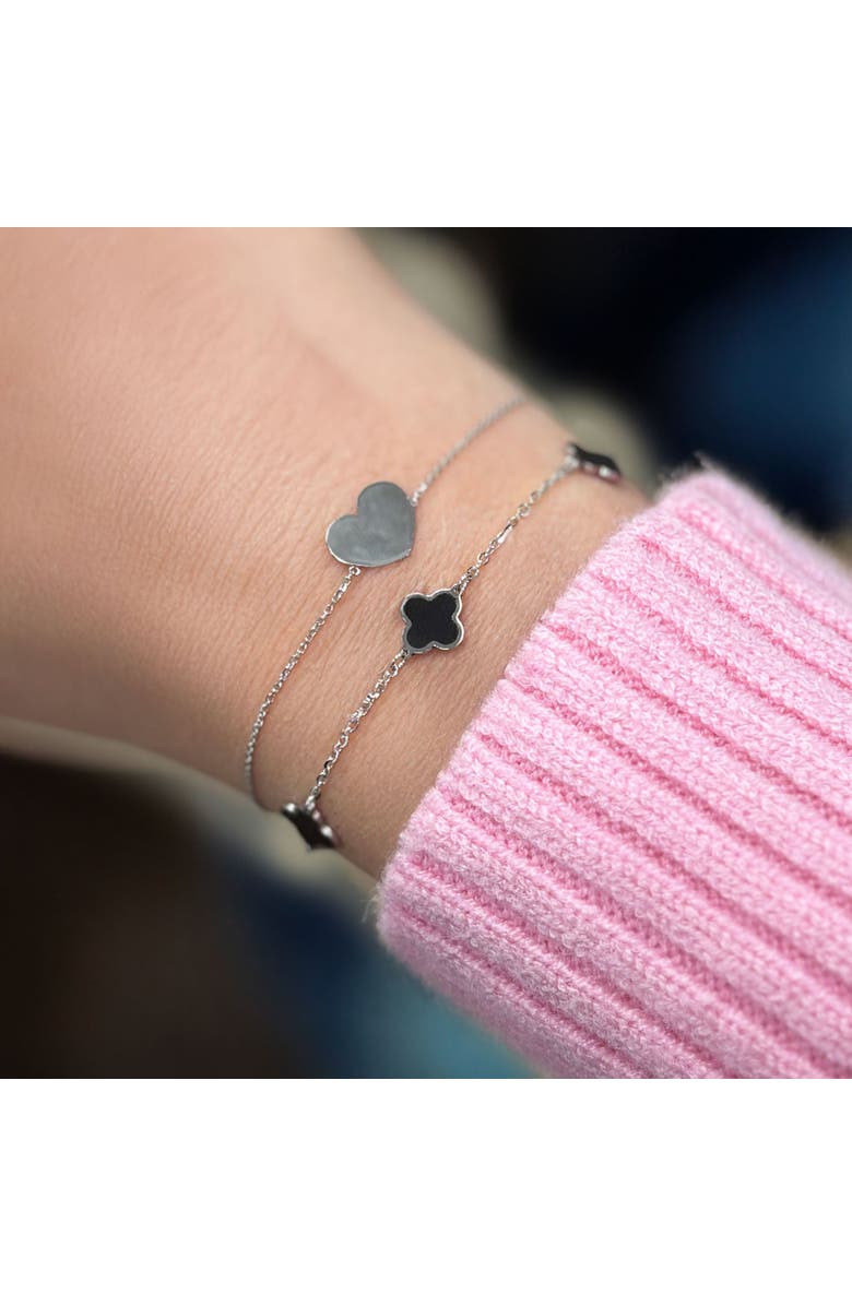 The Lovery Fine Jewelry Mini Onyx Clover Bracelet, Alternate, color, White Gold