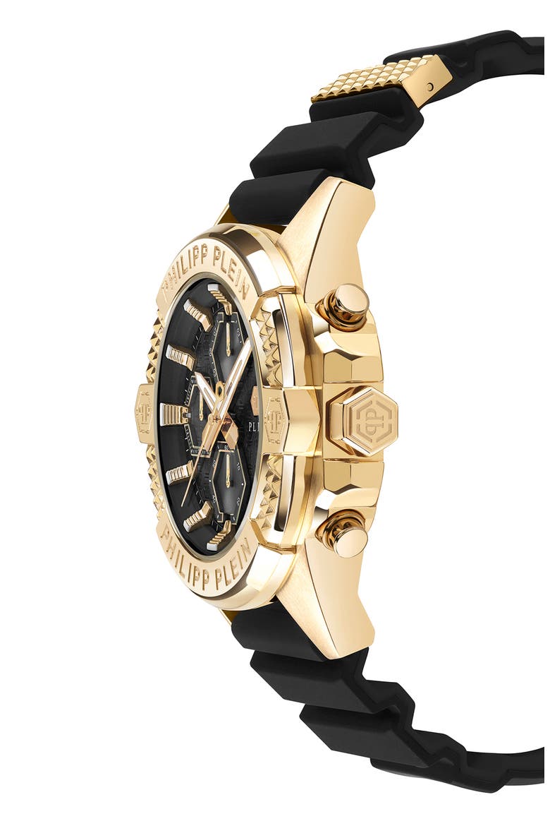 The $kull Chronograph Silicone Strap Watch, 44mm, Alternate, color, YELLOW GOLD