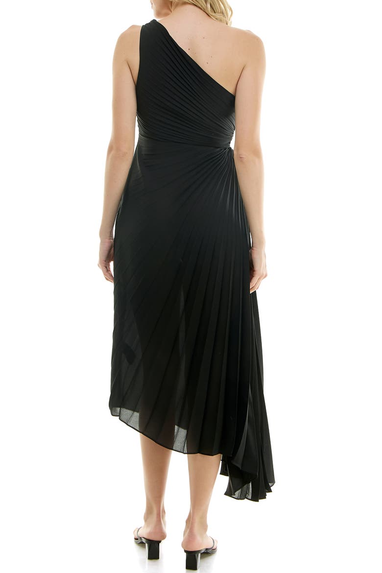 One Shoulder Pleat Midi Dress, Alternate, color, VERY BLACK
