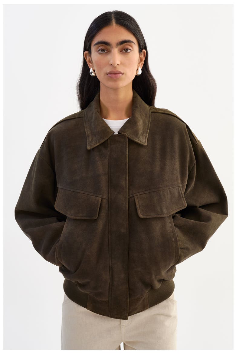 Trevanna | Suede Bomber Jacket, Main, color, Distressed Brown