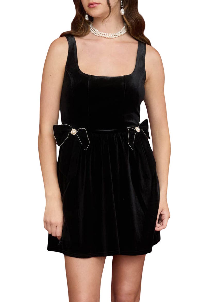 Bow Trim Minidress, Main, color, BLACK
