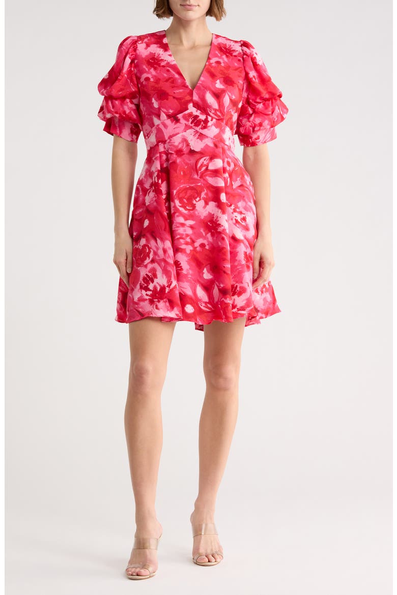 Puff Sleeve Minidress, Main, color, HIBISCUS