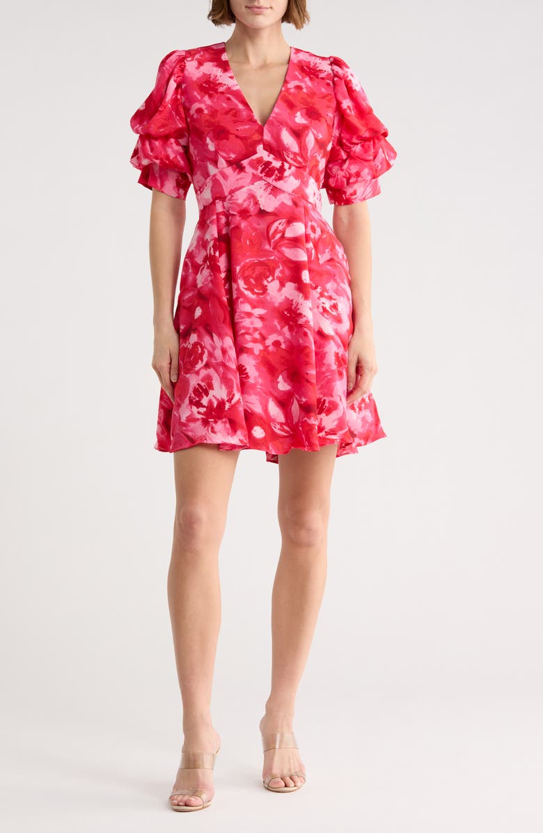 1.STATE Puff Sleeve Minidress, Main, color, Hibiscus